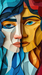 Abstract modern art collage portrait of young couple. Trendy paper couple composition