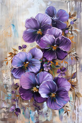 Flowers painting, artistic decoration flower vintage art	