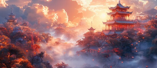 Dragon Gate: Traditional Chinese Mythological Wonder - obrazy, fototapety, plakaty