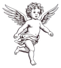 PNG Flying cherub drawing sketch angel white background. 