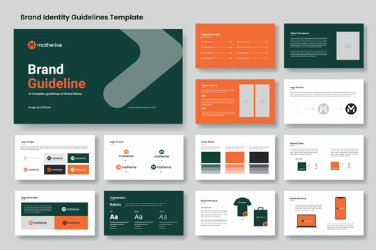 Brand guidelines template and Modern brand identity presentation layout, Brand Manual Book design