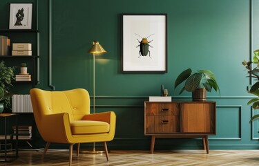 Green Walls Living Room With Yellow Chair