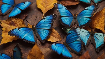 Colors of autumn. Pattern of multicolored butterflies morpho, texture background.