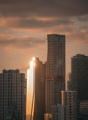 Fototapeta na wymiar downtown city at sunset skyscrapers new miami 