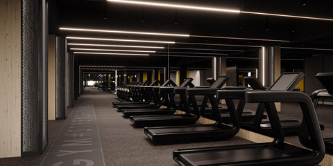 Modern gym interior design. Industrial gym concept design. 3D Rendering, 3D Illustration - 787488666