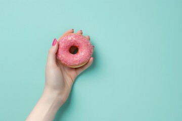 Fototapeta premium Person Holding Pink Donut With Sprinkles