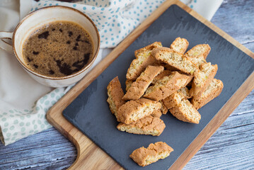 Italian Cantuccini cookies with pistachio and coffee