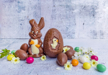 Chocolate Easter  Bunny and Eggs   .Easter food