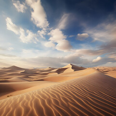 Mysterious dune desert landscape background at late evening 