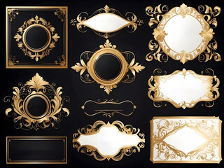 Luxury gold ornate invitation vector set. Collection of ornamental curls, dividers, borders, frames, corners, and components. set of elegant designs for weddings, menus, certificates, and branding