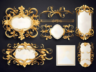 Luxury gold ornate invitation vector set. Collection of ornamental curls, dividers, borders, frames, corners, and components. set of elegant designs for weddings, menus, certificates, and branding