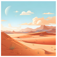 Fototapeta premium Illustration of dune desert landscape at day light