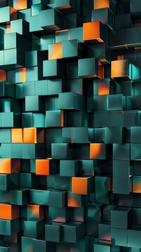 abstract iPhone wallpaper, geometric pattern, dark teal and orange color palette, 3D blocks with depth effect