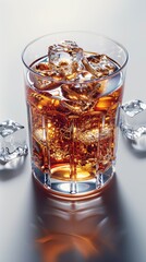 Top View of Whisky with Ice Cubes