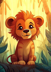 Obraz premium African safari illustration of a baby drawn baby lion.