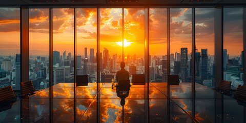 Business Leader's Perspective: Minimal Office Backdrop with Cityscape View