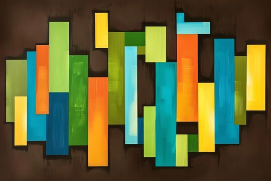 abstract iPhone wallpaper, colorful rectangular shapes on a dark brown background in green, blue, yellow and orange colors The artwork is in the style of abstract expressionism