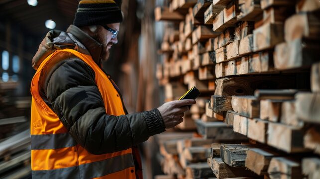 Industrial worker using a handheld scanner in a warehouse