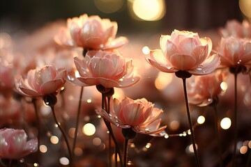 Vibrant warm tone tulips in serene sunset light, digital oil painting artwork available for purchase