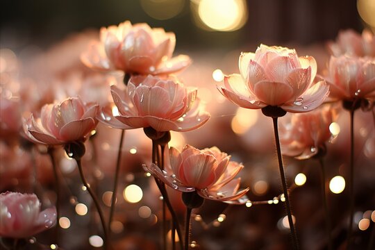 Vibrant warm tone tulips in serene sunset light, digital oil painting artwork available for purchase