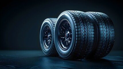 Minimalist Automotive Elegance: Tires on Dark Backdrop. Concept Carribean Vacation, Food Photography, Modern Architecture, Pet Portraits, Wedding OOTD