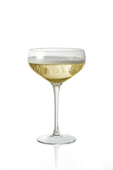 Glass cup with sparkling wine with foam