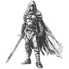 elf warrior images using Old engraving style