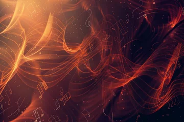 Foto op Canvas Abstract background with musical notes and waves, with copy space for text or design. Concept of music, sound, concert, creative art work. 3d rendering illustration © LadiesWin