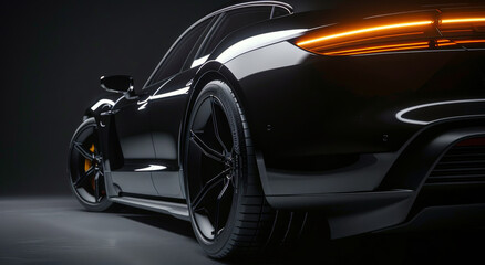 Black Car in Dark Room With Spotlights