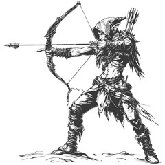 elf warrior with bow images using Old engraving style