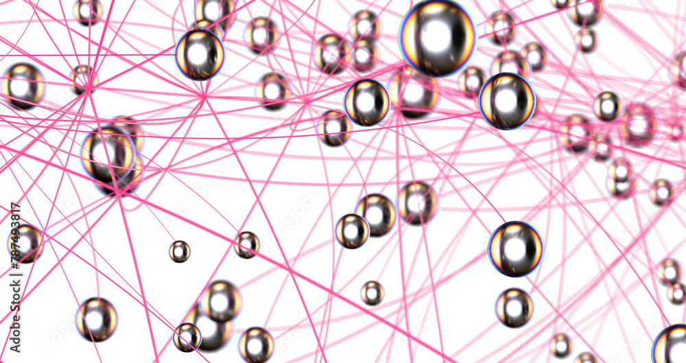 Poster Big data visualization. Network connection structure with chaotic distribution of points and lines. 3D rendering.