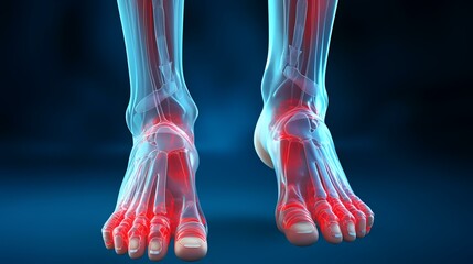 Human foot anatomy x-ray with highlighted ankle. 3D rendering - obrazy, fototapety, plakaty