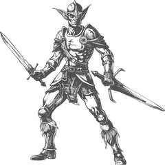 Fototapeta na wymiar elf warrior with sword images using Old engraving style