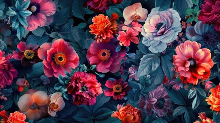 Colorful contemporary floral design suitable for fashion fabrics and wallpaper