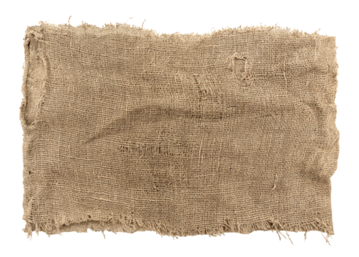 Burlap texture. A piece of torn burlap on a white background. Canvas. Packing material