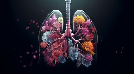 Human lungs with air bubbles. 3D rendering, 3D illustration. - obrazy, fototapety, plakaty
