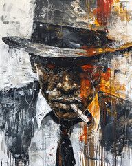 abstract painting of a gangster, picture, vector, illustration, art, model, style, glamour, design, drawing, paint, painting, color, oil, texture, grunge, artistic, textured, abstract