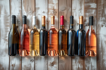 An elegant and well-organized wine cellar, with several bottles of wine displayed on wooden shelves.
An array of vibrant colors fills the scene, with red, rosé and white wines arranged in aArte com IA