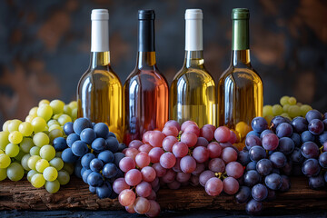 An elegant and well-organized wine cellar, with several bottles of wine displayed on wooden shelves.
An array of vibrant colors fills the scene, with red, rosé and white wines arranged in aArte com IA