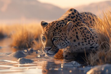 wild africa, sunset in africa, desert trees, sunset and sunlight. elephant leopard in nature....
