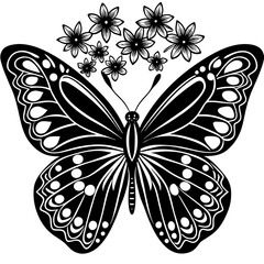 Butterfly and little flowers vector silhouette 