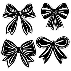 Set of pretty bows vector silhouette on white background