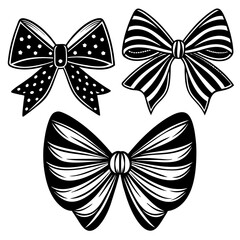 Set of pretty bows vector silhouette on white background