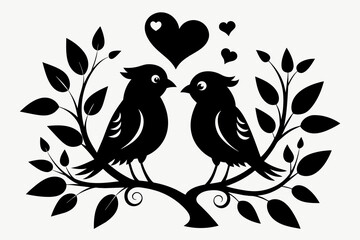 Black and white Love birds silhouette vector illustration