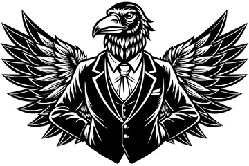 Obraz premium A striking and edgy t-shirt design featuring a eagle in gentel man style, The background is a solid white, emphasizing the contrast and boldness of the design
