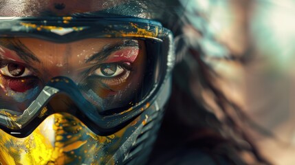 Intense Gaze of a Paintball Player in Action