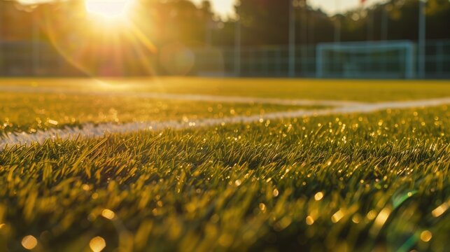 close-up campo de juego, césped de entrenamiento de futbol y tenis. Concept of sport, healthy lifestyle, physical activity