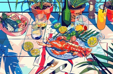 Colorful Summer Seafood Feast on the Patio