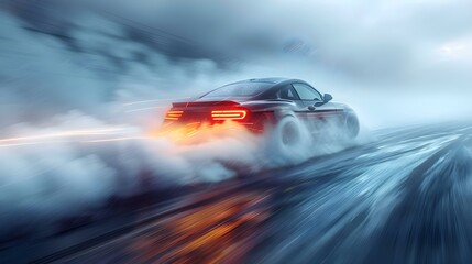 High-Speed Drift in Rain: Smoke and Sparks Symphony. Concept Drift Racing, High-Speed Maneuvers, Rainy Conditions, Smoke Effects, Sparks and Sparks Symphony