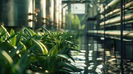 Industrial Greenhouse - Lush Plants Thriving in Controlled Environment